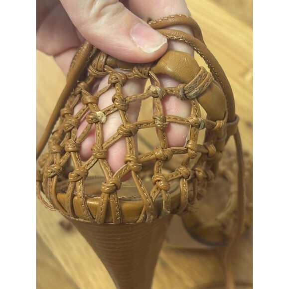 Tory Burch Helena Mesh 110mm Lace Up Pumps Heels Brown leather Strap Size 8 - Picture 10 of 16